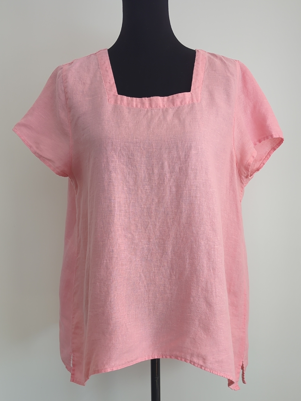 Peck & Peck Pink Square Neck Short Sleeve Linen Tunic Blouse